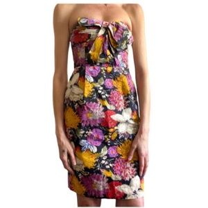 New: Anthropologie Strapless Purple & Pink Cocktail Dress with Tie Front- size 4